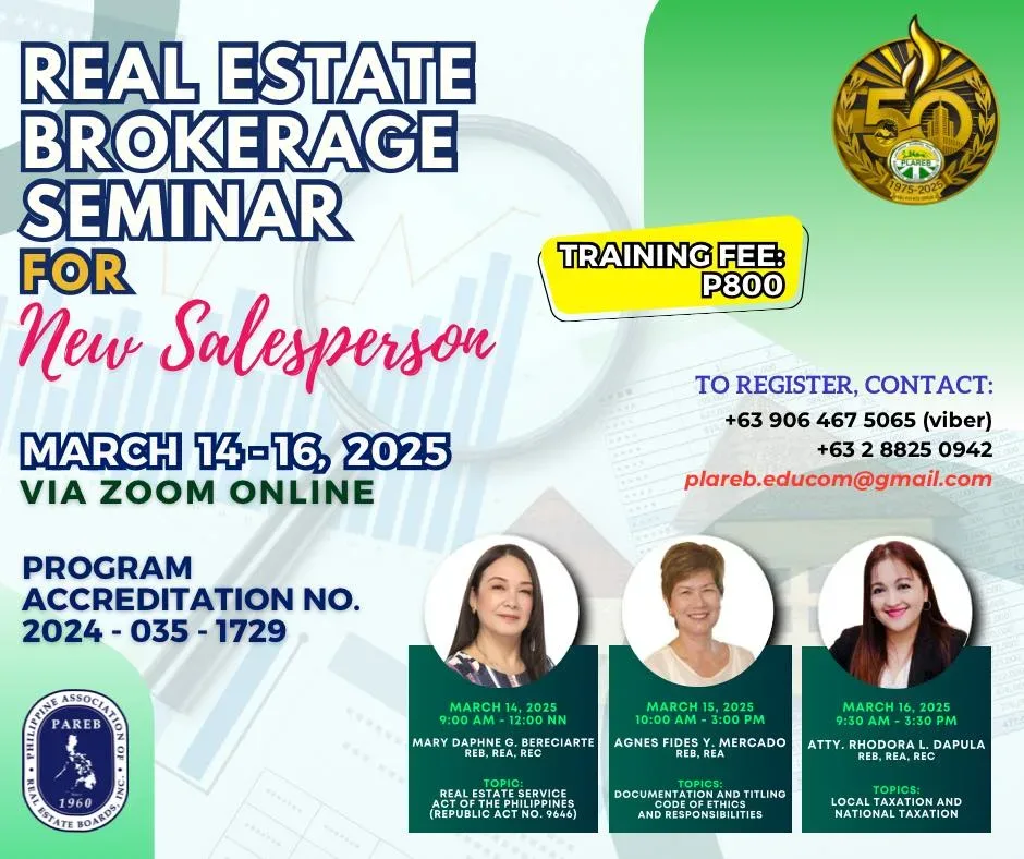 PLAREB Academy: Real Estate Brokerage Seminar for Real Estate Salesperson on March 14-16